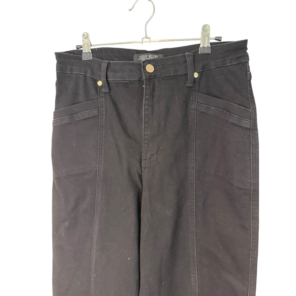 Judy Blue Retro Wide Leg High Rise Seamed Black Denim Jeans 11/30 Cut Hem - Picture 4 of 13